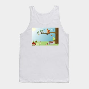 Squirrel on a tree in the forest eating fruits and berries. Tank Top